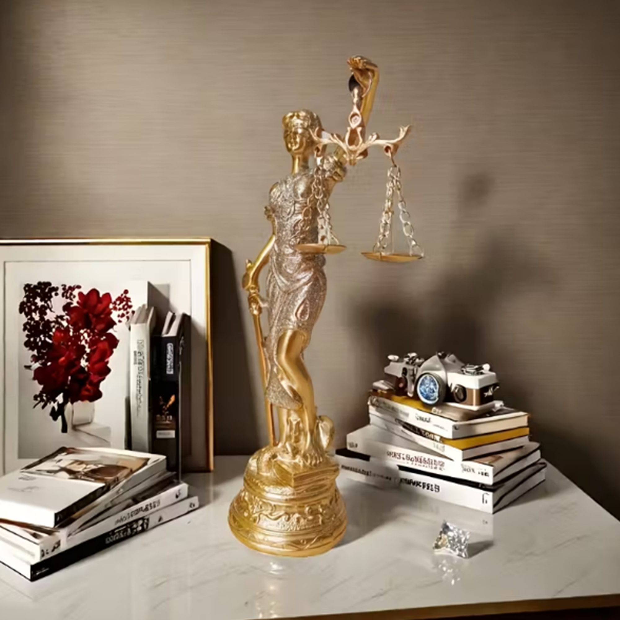 1 Pc Golden Justice Goddess Statue - Greek Law Sculpture with Blindfold, Scales & Sword