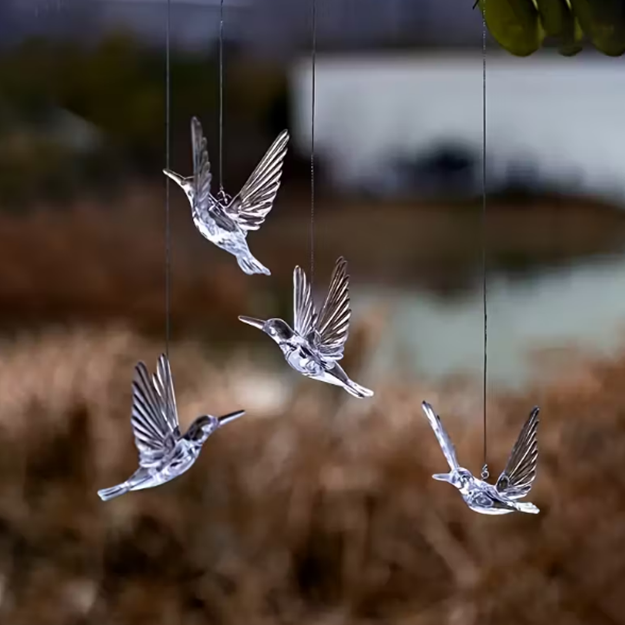 10 PCs Transparent Hummingbird Hanging Ornaments with 50m Fishing Wire - Elegant Flying Birds Decorations, Easy Hang with Loop